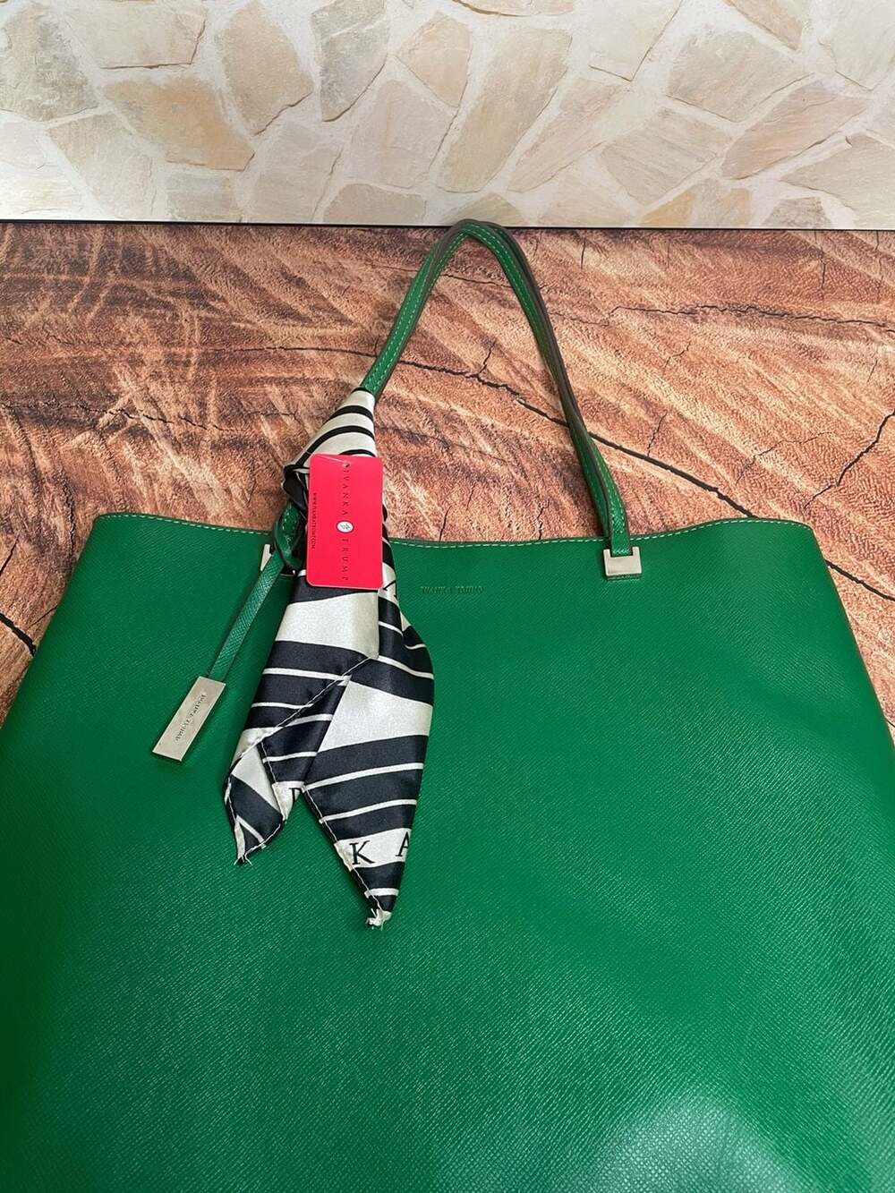 Ivanka Trump Green Saffiano Leather Tote Bag with Silk Scarf
